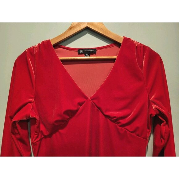 Inc International Concepts Red Velvet Long Sleeve Babydoll Y2K Top Sz Mp - Picture 2 of 6